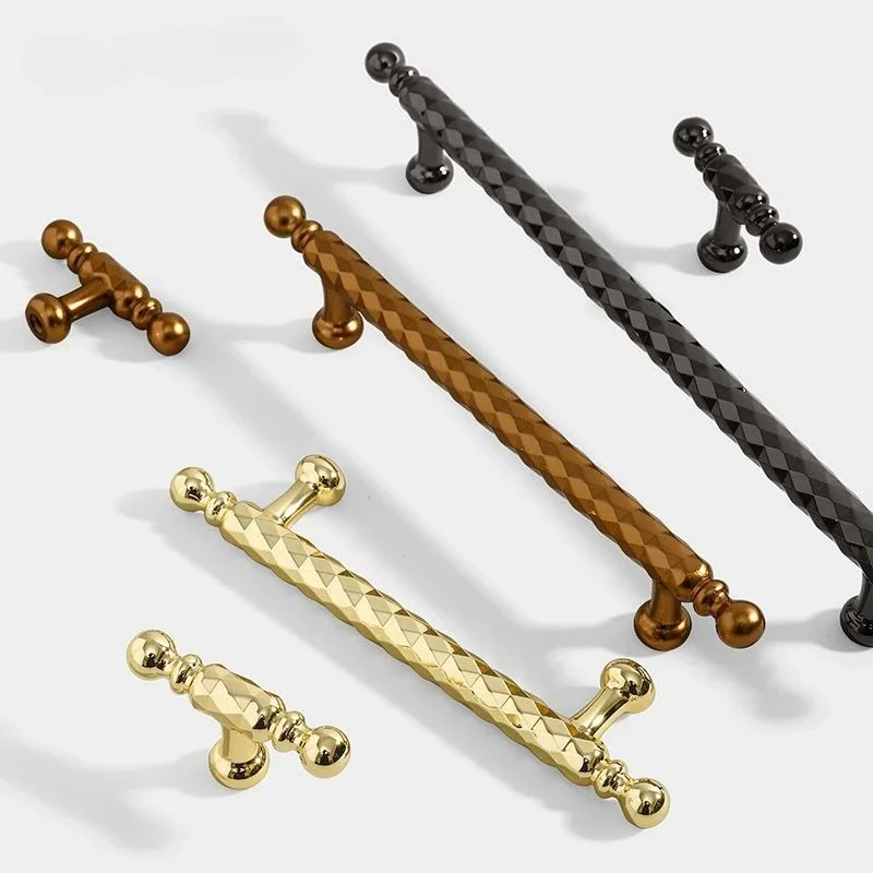 yesZinc Diamond Cutting Cabinet Handles Gold Wardrobe Pulls Black/Silver Drawer T Bars Textured Furniture Bar Handle