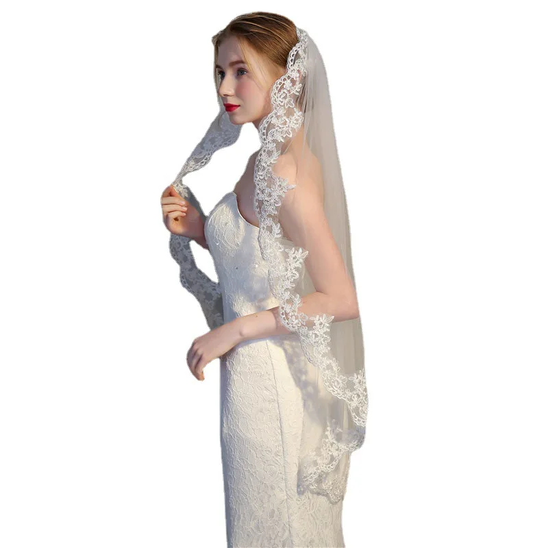 Wedding for Women Elegant Bridal Tulle Veil with Comb 1 Tier Lace Hair Accessories for Brides