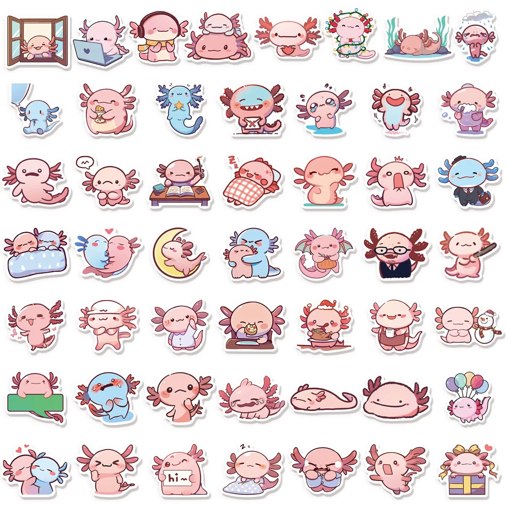 50 قطعة من ملصقات جرافيتي Axolotl الممتعة على شكل حيوانات كرتونية يمكنك صنعها بنفسك ملصقات لعبة تزيين يدوية للكتاب اللوحي العصرية