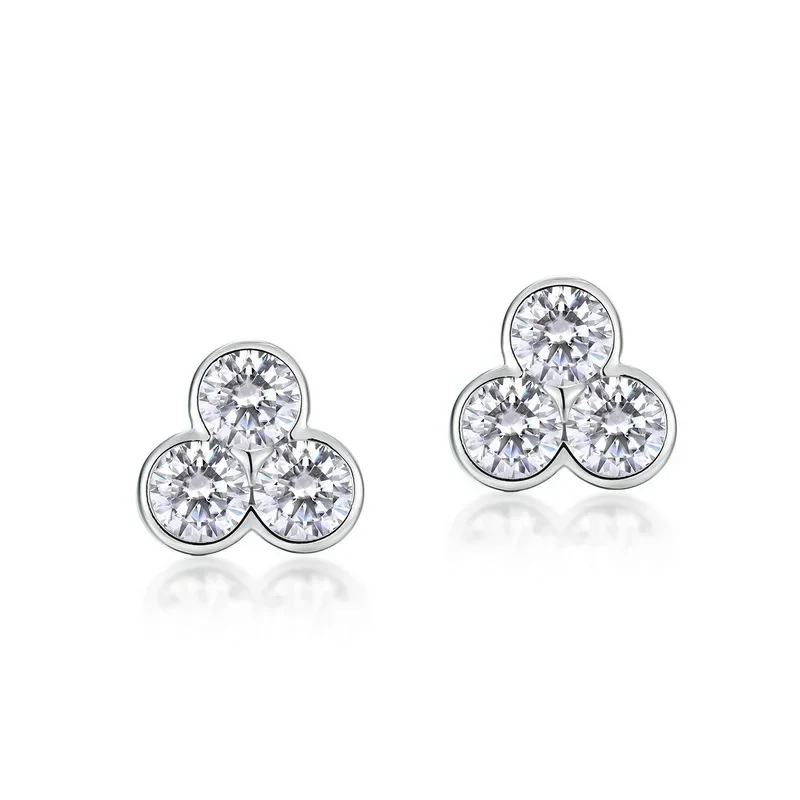 

New Three Petal Flower Moissanite Women's Earrings S925 Silver Plated 18K Gold PT950 Platinum Earrings Simple