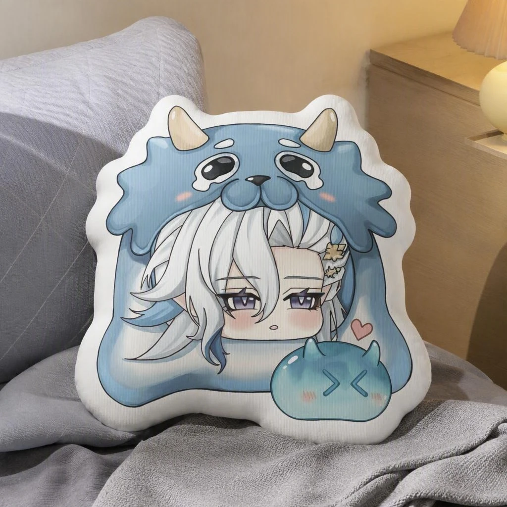 Neuvillette Genshins Impacts Cute Chibi Plush Pillow Cushion Irregular Stuffed Throw Pillow Home Decor Gift Sofa Bed Couch