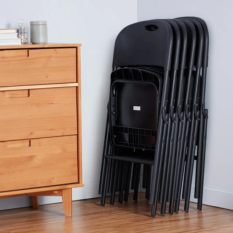 Sturdy Foldable Plastic Chair, Portable, 350Pound Capacity, Black, 6Pack