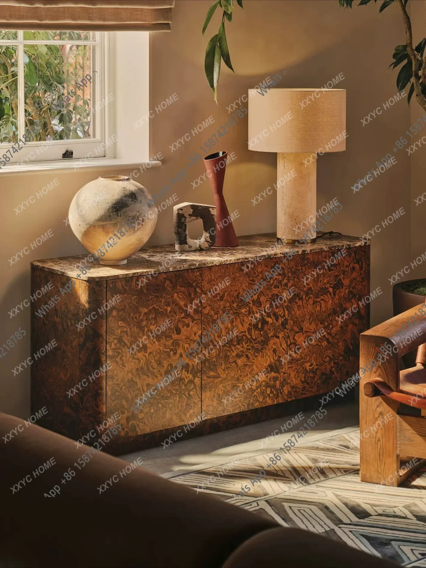 BJ Old Money Chest, Marble Sideboard, Vintage Light Luxury Design Cabinet, French Living Room Decoration Bedroom