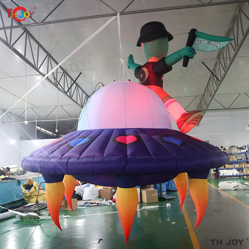 free air shipping to door Giant inflatable alien sit on the spaceship for hanging