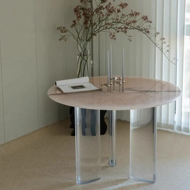 

Natural powder jade, round dining table, marble dining table Italian style, art dining table