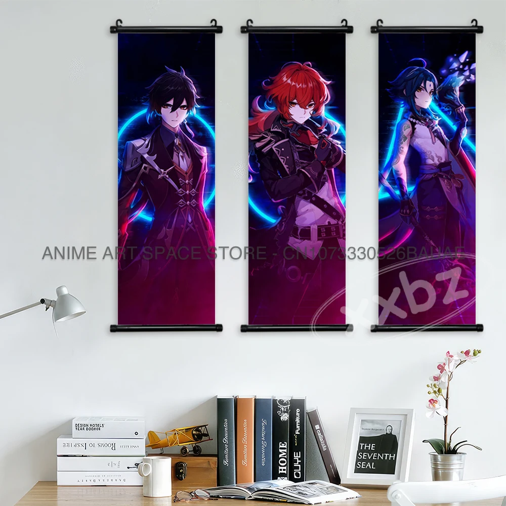 Genshin Impact hängende Malerei Leinwand Wand kunst Anime Poster Kawaii Yoimiya Wohnkultur Wandbild Jean Scroll Bild für Wohnzimmer – Detail 4