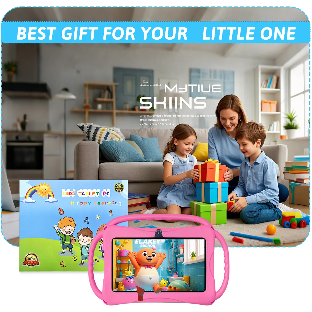 Tablet per bambini 7 '' Tablet Android 32GB Bambino con custodia WiFi Bluetooth Doppia fotocamera Giocattoli educativi per l'apprendimento Regali per bambini