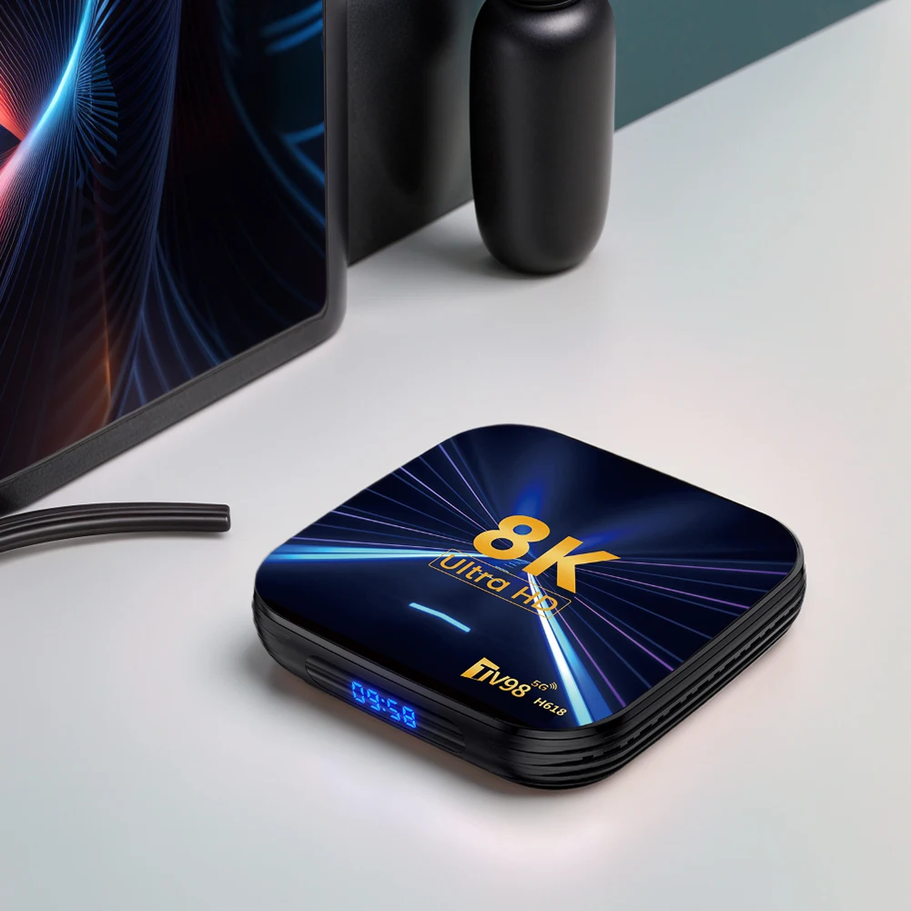 Android 14 TV Box Lettore multimediale HD 8K Set top box WiFi doppio 2.4G/5G con telecomando