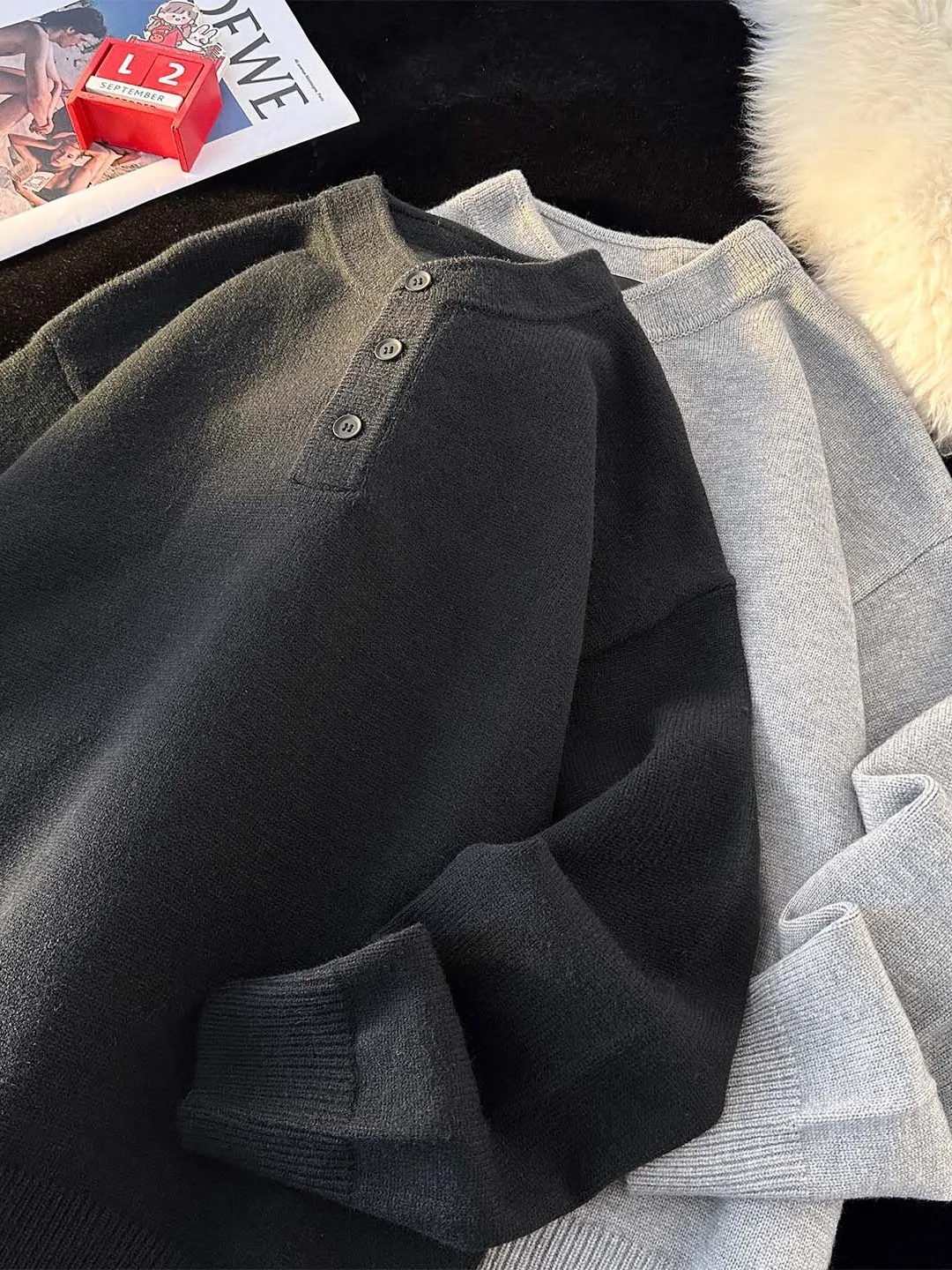 

Casual Spor Men's V-Ne Knitwear Autumn Winter Loose Fit Teenager Faionable Pure Color Knitted Sweater Comfortable Long ...