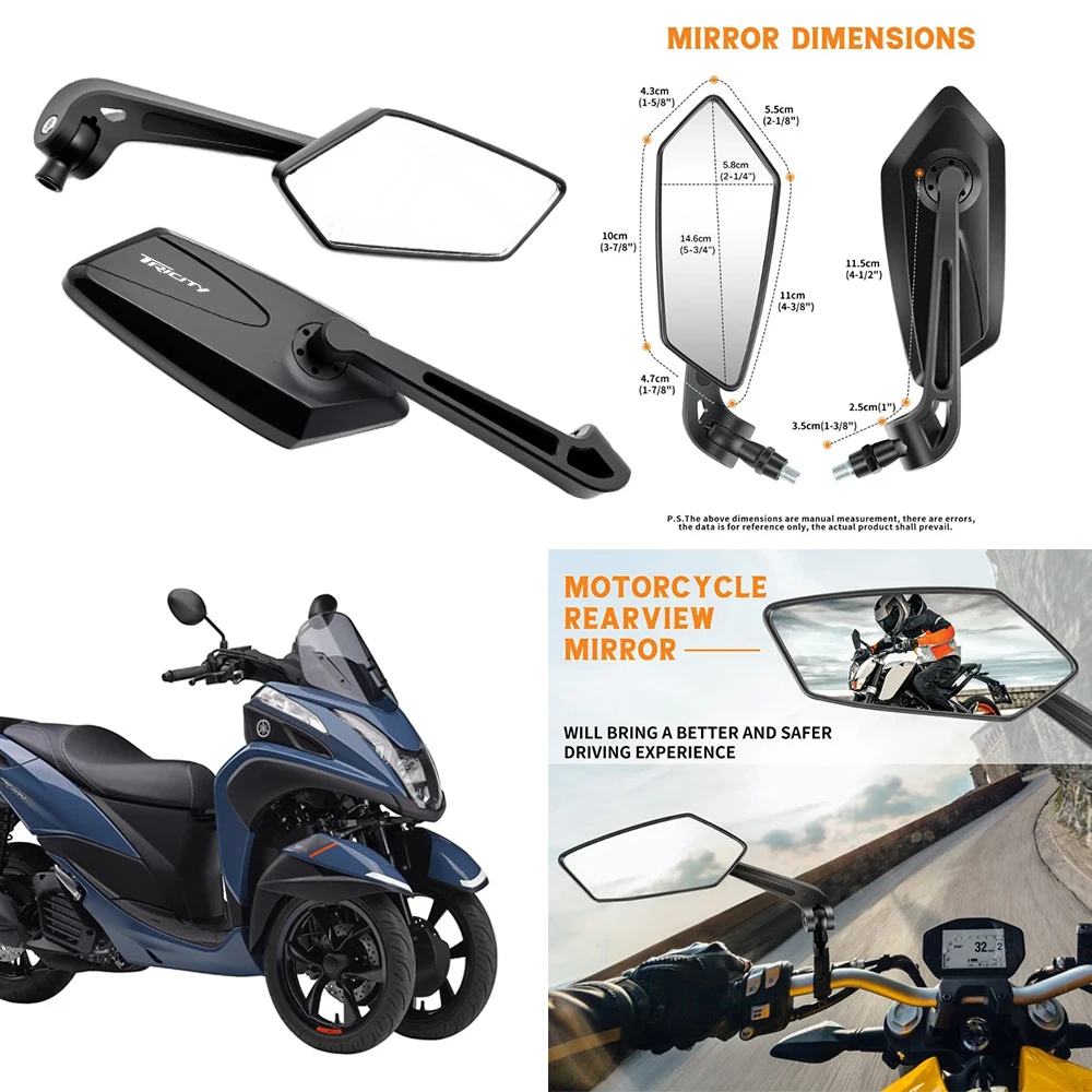 HD Motorcycle Mirrors Convex 18-32mm 360° Vibration Dampening For Yamaha Tricity 125 Tricity155 Tricity300 Tricity125 155 300