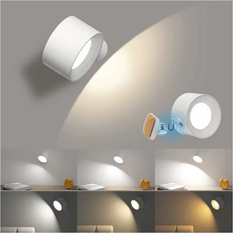 

1/2PCS Magnetic Portable Wall LampTouch Remote Adjust USB Rechargeable Bedside No-wiring Cabinet Bedroom LED Reading Night Lamp