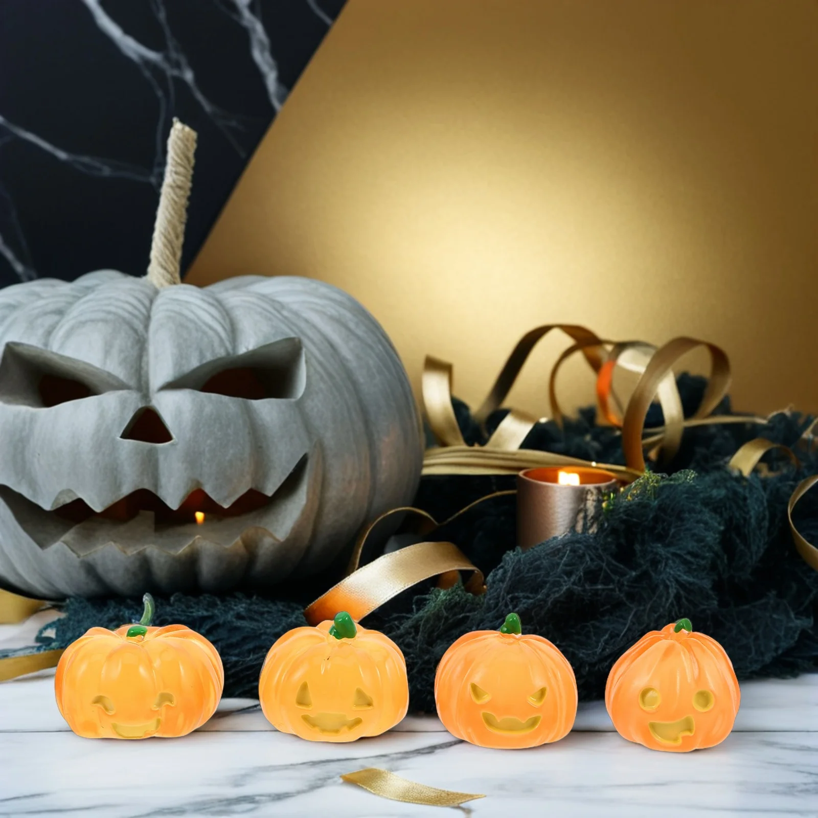 

16Pcs Glow in The Dark Halloween Miniature Pumpkins for Indoor Table Micro Landscape Party Decorations Glowing Pumpkins