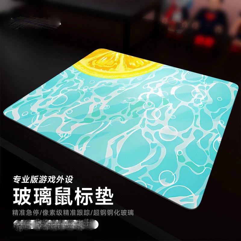 Summer Lemon Wave Glass Pad without Lock Edge Mouse Pad Simple Text Mouse Pad Student Desk Mat Computer Mouse Mat Laptop Deskmat
