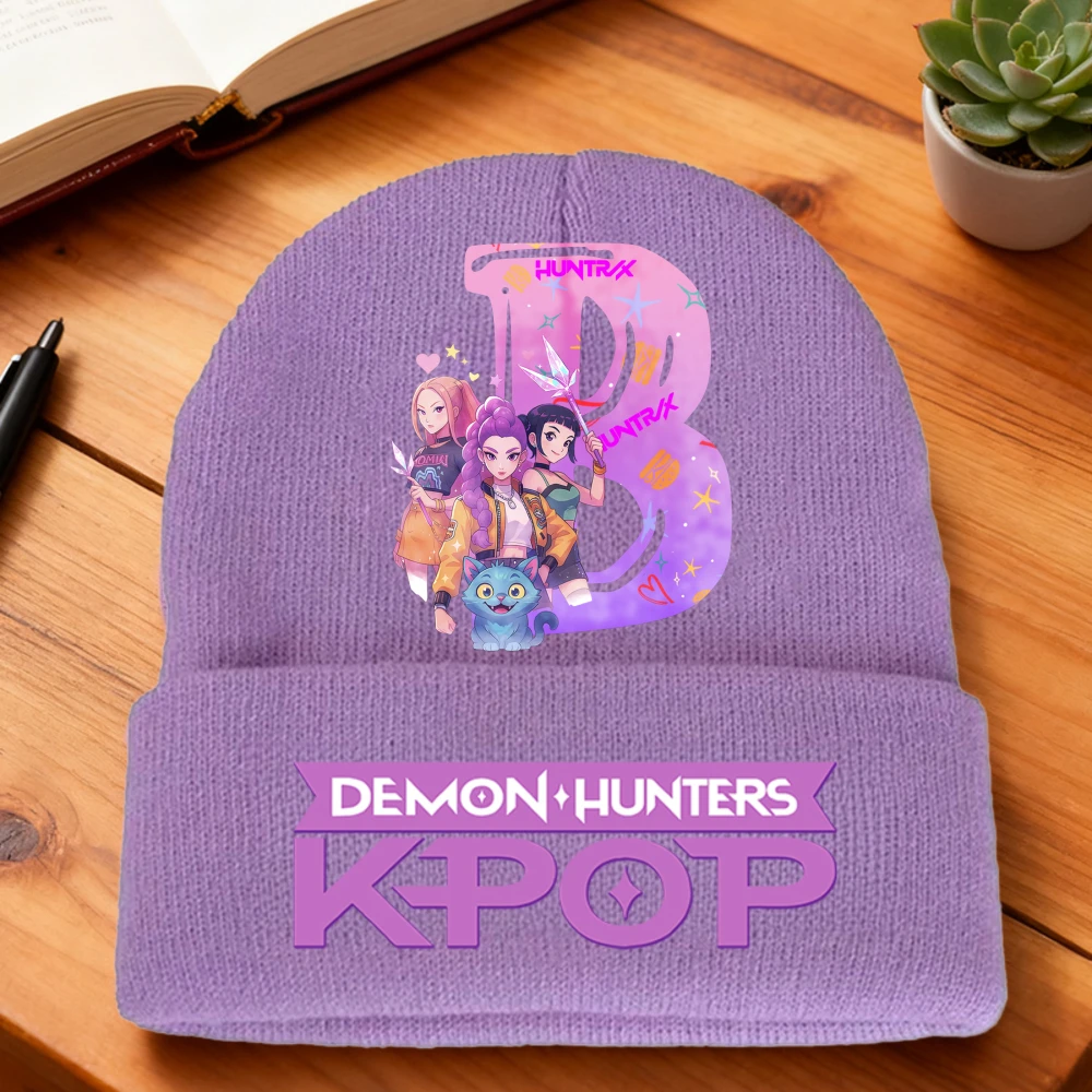 K-Pop Demon Hunters fille tricoté chapeau coton hiver mignon casquette de laine Anime chapeaux dessin animé lettre enfants couvre-chef enfant cadeau d'anniversaire