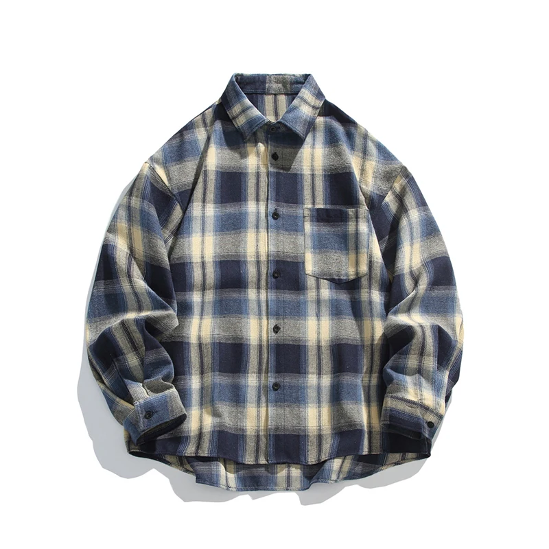 Leisure Plaid Shirt Autumn New Men\'s Long Sleeve Shirt Tide Street Color Collision Cardigan Jacket Loose Fit Unisex Shirts