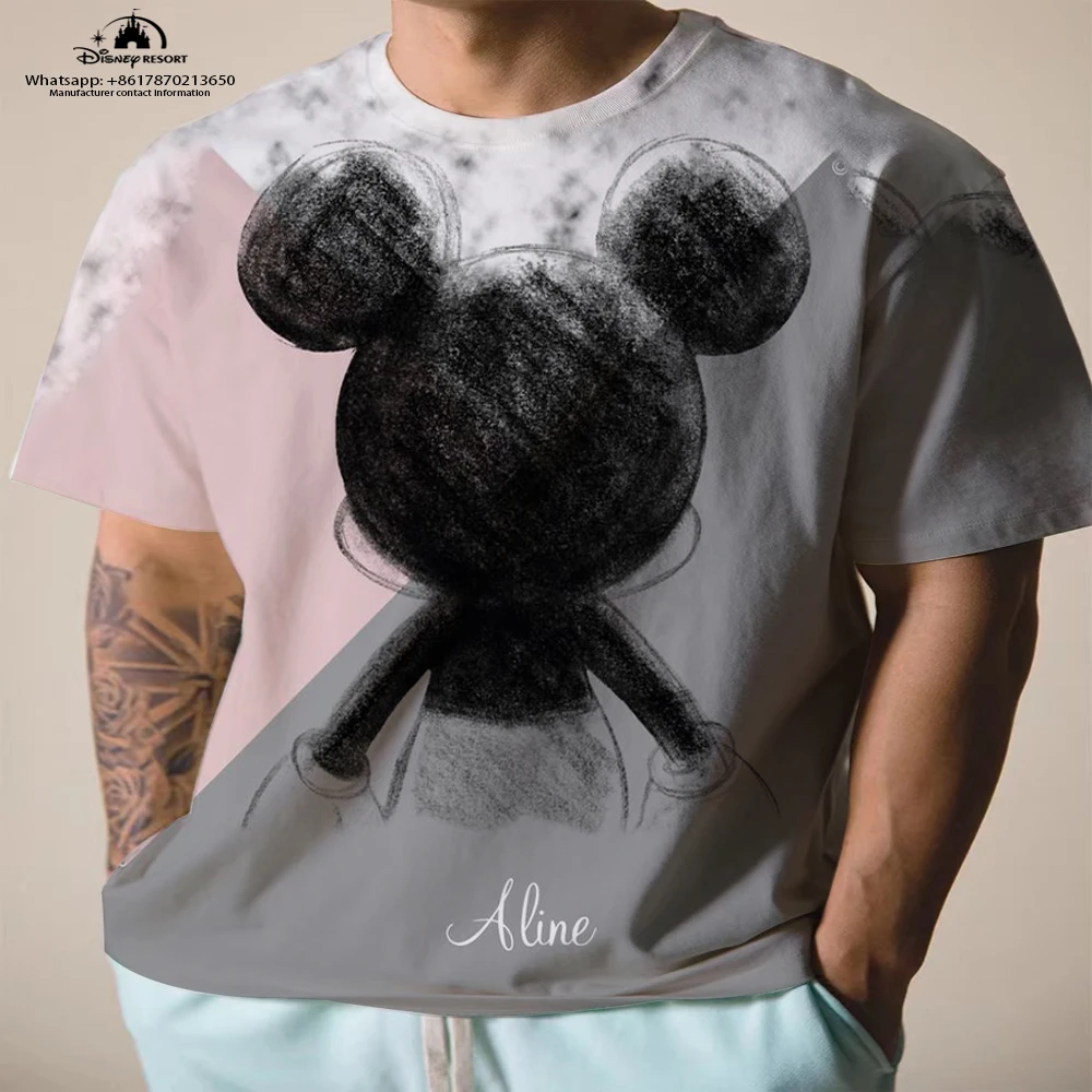 T-shirt à col rond imprimé Harajuku pour hommes, Minnie Anime Street Trend, Polyvalent, 2K, Été, Garçons, Nouveau, Décontracté