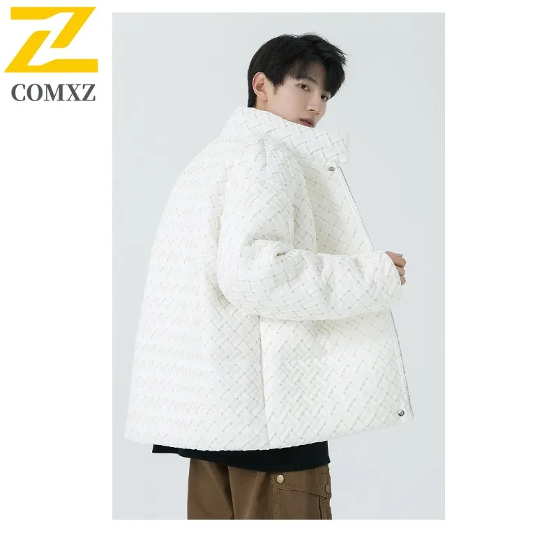 COMXZ Men Puffer Jacket Minimalist Street Ski Classic Light Snow Padding Coat Stand Collar Travel Classic Cotton-Padded Jackets