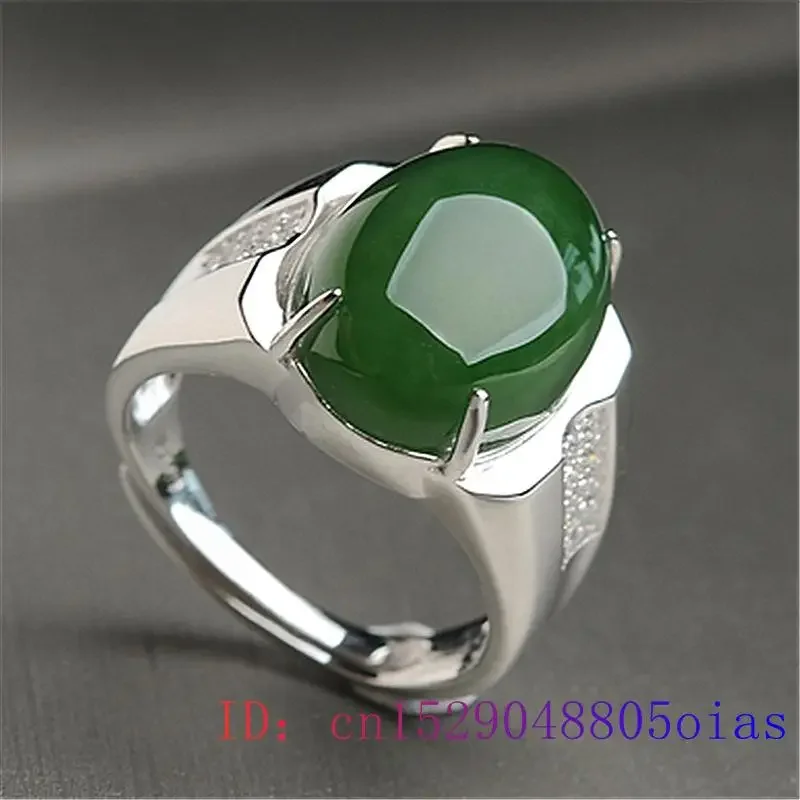 Green Jade Ring Jewelry Chalcedony Zircon 925 Silver Women Gifts Charm Gemstone Fashion Men Amulet Crystal Natural