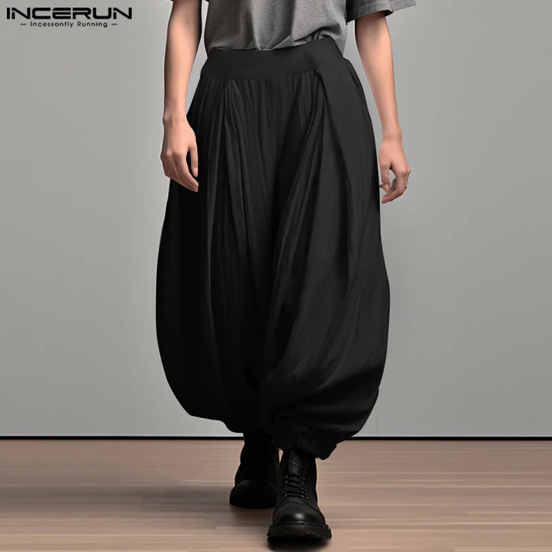 2024 Men Wide Leg Pants Solid Color Elastic Waist Loose Streetwear Casual Trousers Men Oversize Fashion Long Pants S-5XL INCERUN