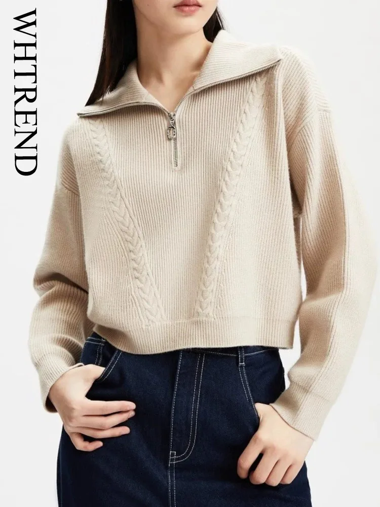 

WHTREND 2025 Autumn Winter New Half-Zip Stand Collar Sweater Long Sleeves Women's Loose Knitwear