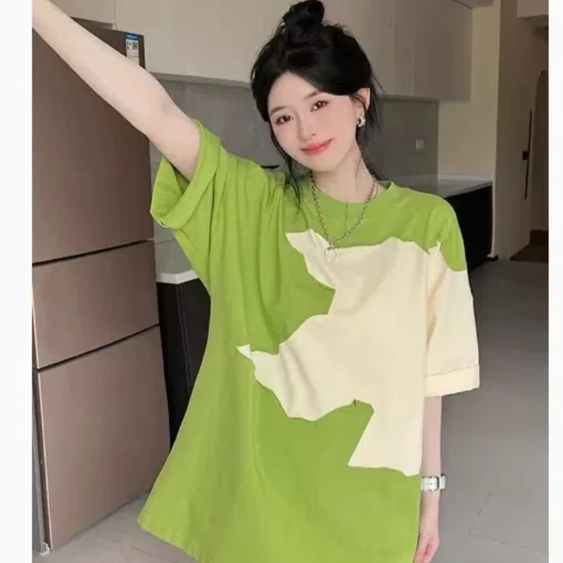 New Casual Simplicity O-Neck Short Sleeve Mid-length T Shirt Summer Fashion and Popular Oversized Loose Women's T-Shirts Dress