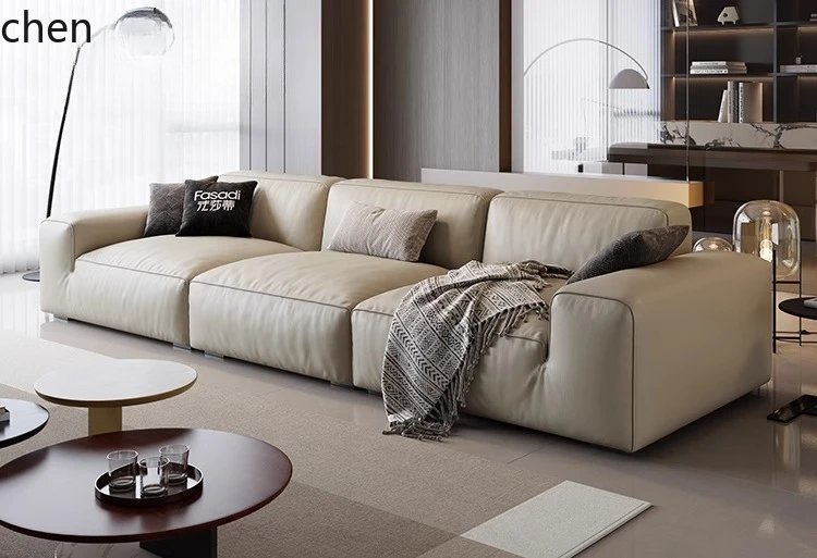 

LXC modern simple minimalist square black fat man living room imported cowhide big black cow tofu sofa