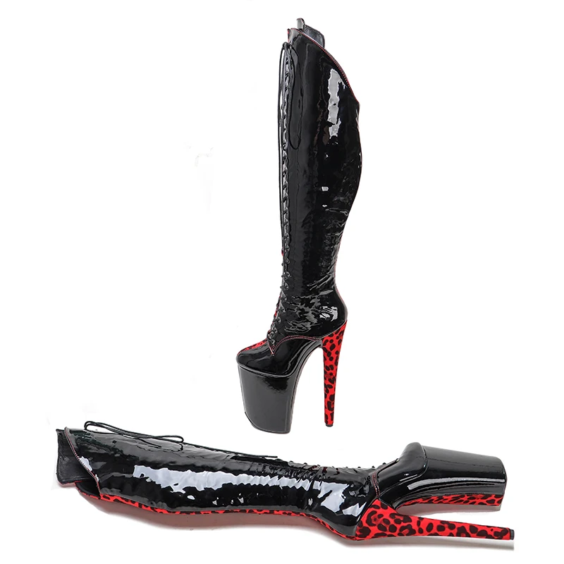 Leecabe   23CM/9inches suede Leopard mix patent  Fashion trend  party platform High Heel stripper heel Pole Dance boot