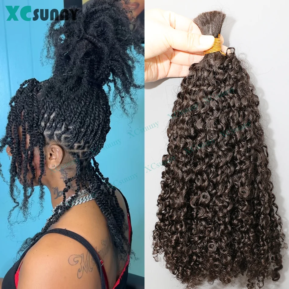 Kinky Curly Bulk Human Hair For Braiding Hair Extensions Bundles Bulk Curly Hair For Boho Knotless Braids Double Drawn