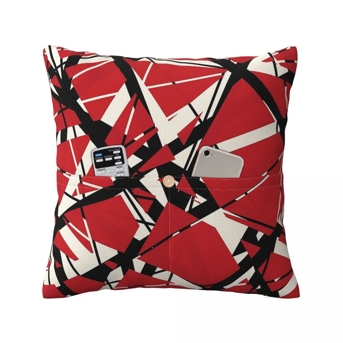 EVH Authentic Stripes Van Halen (rojo) Funda de almohada cuadrada de lino, funda de cojín decorativa de poliéster para dormitorio, hogar, cómoda almohada decorativa