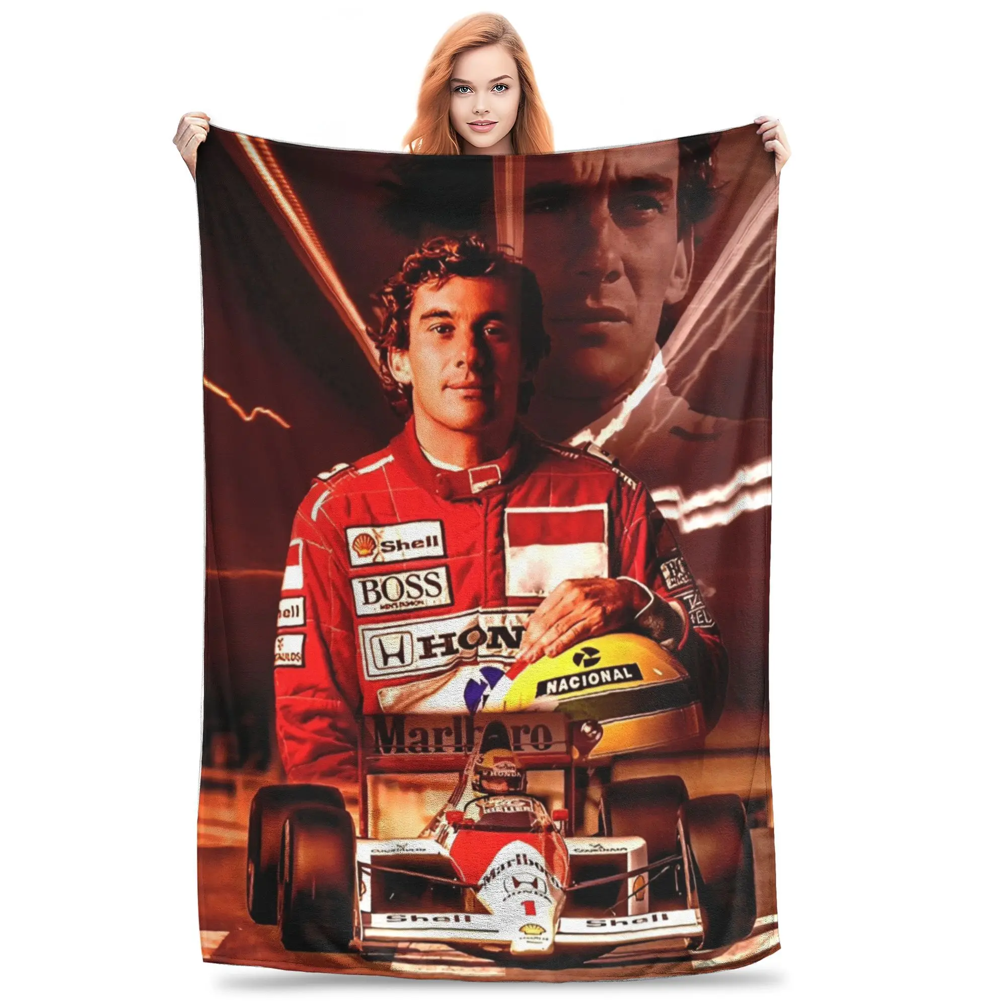 Ayrton Senna Blanket Brazilian Racing Driver Flannel Novelty Warm Throw Blanket for Bed Sofa Spring/Autumn