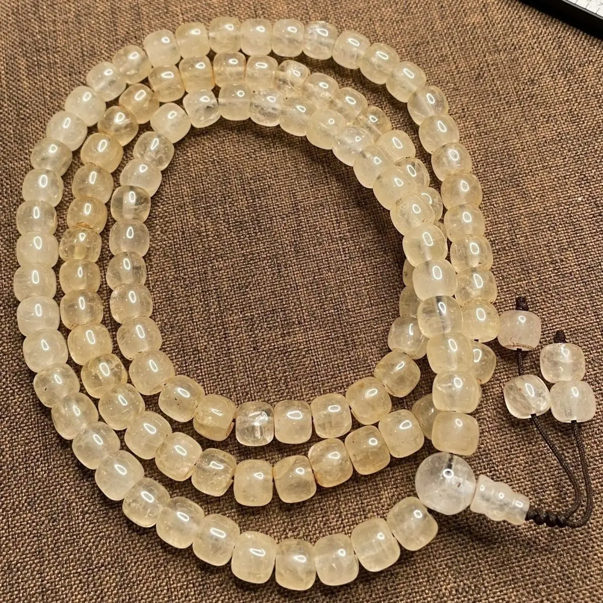 Traditional Chinese Style Retro Clear Quartz 108 Pcs 6.8mm 8mm Abacus Barrel Beads For Diy Jewelry Making Blessing Luck Fortune