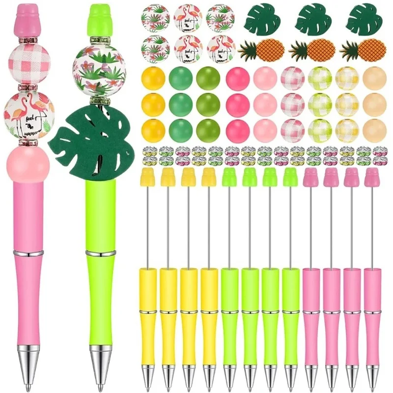 

12pcs DIY Beaded Pen Set DIY Wooden Bead Decorative Color Material Ballpoint Pen Set Student Office Gift Beaded Pen Making Set