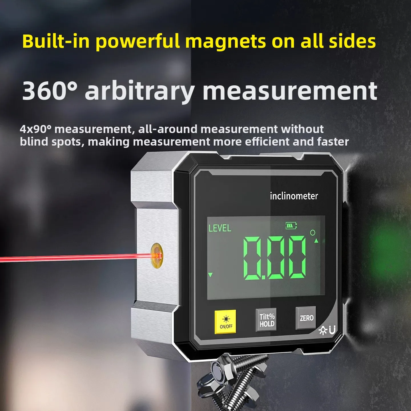 Digital Inclinometer with Laser 4-Side Magnetic Slope Meter for Angle Measurement Leveling Tool
