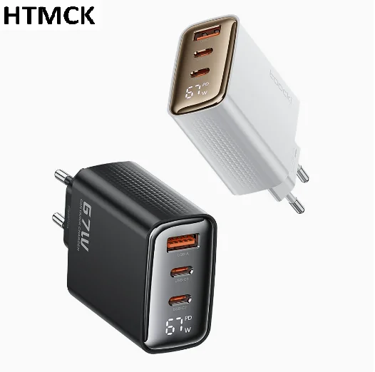 67W GaN デジタル表示急速充電器、Quick Charge 4.0/3.0対応、USB Type-C充電器、ノートパソコンやスマートフォン用。
