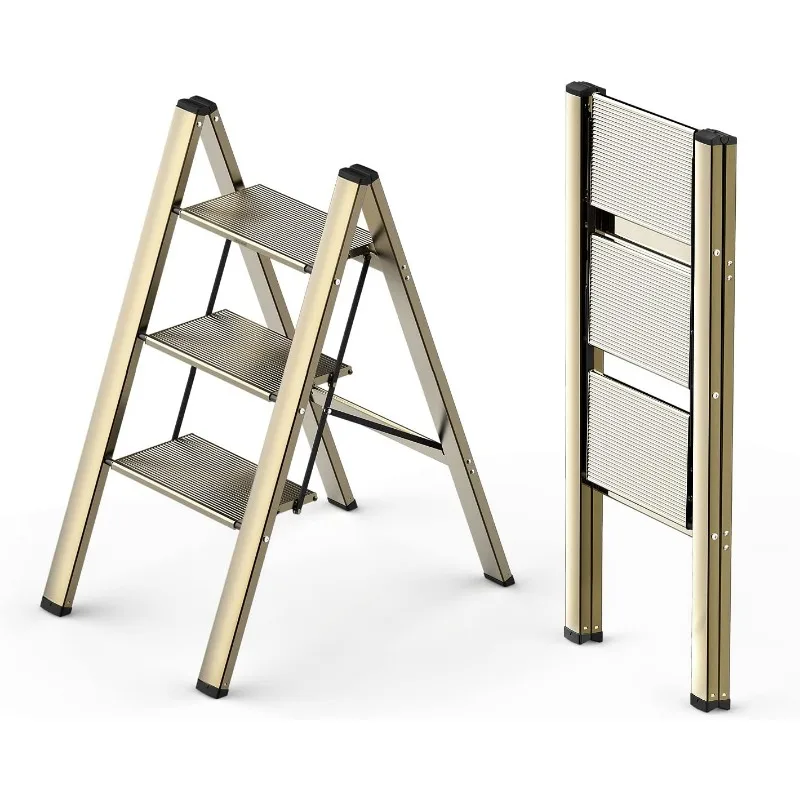 3 Step Ladder, Portable Lightweight Folding Ladder with Anti-Slip Widen Pedals, Multi-Use Step Stool, Aluminum Stepladders