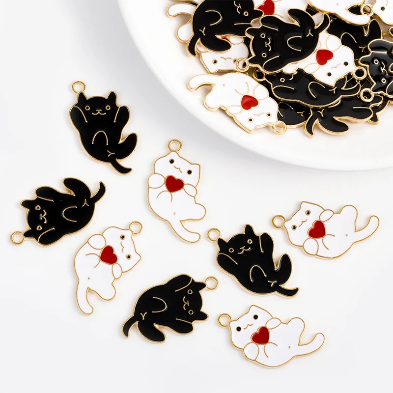 

20Pcs 16*29mm Enamel Drip Oil Red Heart Cat Pendant Cute Cartoon Animal Charms DIY Keychain Making Accessories Jewelry Supplies