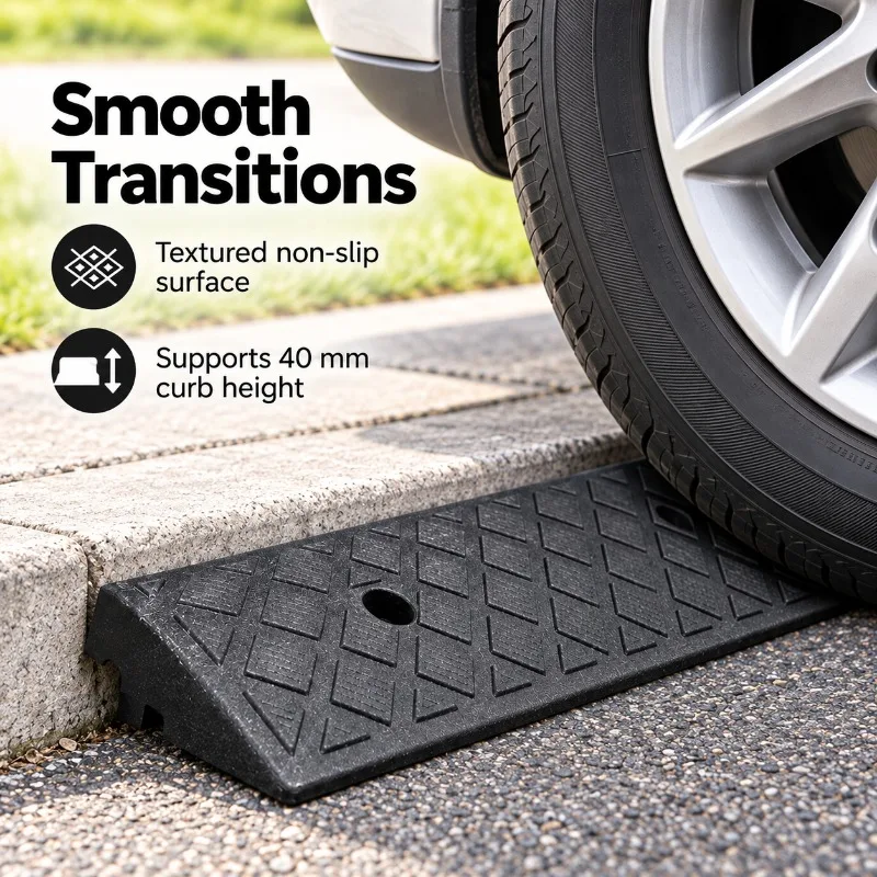 1/2/3/4PCS 40mm Plastic Curb Ramp Non-Slip Threshold Ramp for Car Bicycle Wheelchair Driveway Garage Smooth Outdoor Access