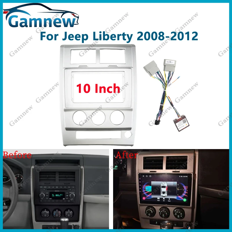 Panel de Radio Fascia para coche de 10,1 pulgadas para Jeep Liberty 2008-2012, Kit de tablero, instalación de consola Facia, bisel, adaptador GPS, placa embellecedora