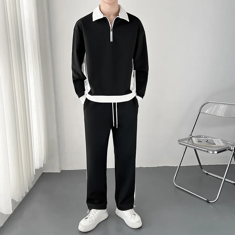 

Autumn Splicing Pullover Zipper Hoodie Two-piece Loose Fashion Casual Sports Set Comfortable Versatile Sweatshirt and Pants 2025
