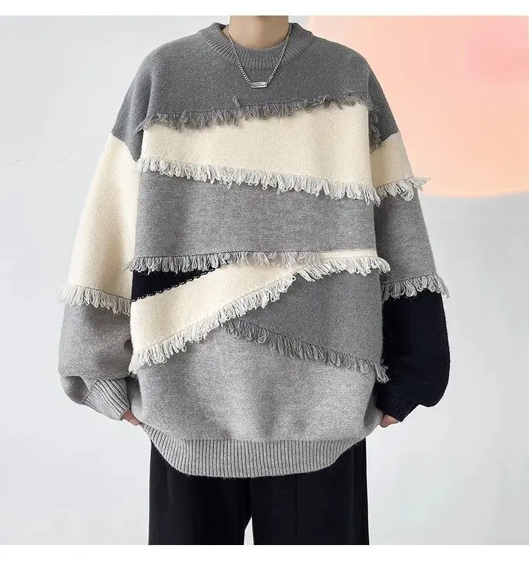 New original design Harajuku tassel sweater men ins autumn and winter American vintage vintage casual loose couple sweater trend