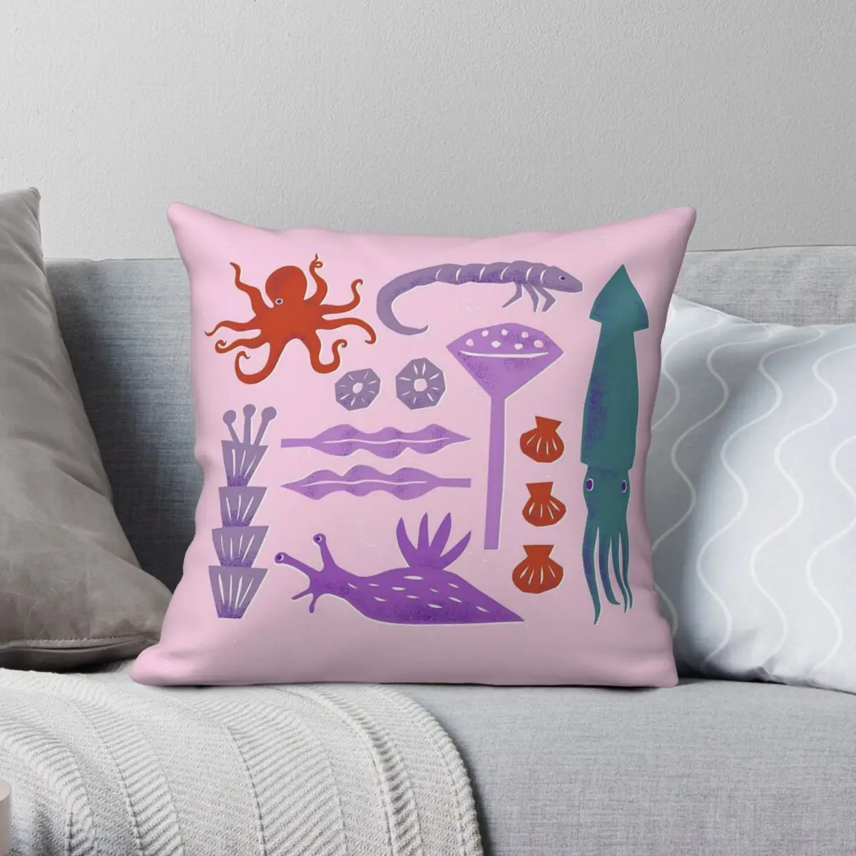 Sea Creatures Octopus Squid Square Pillowcase Polyester Linen Velvet Pattern Decorative Throw Pillow Case Bed Cushion Case 18