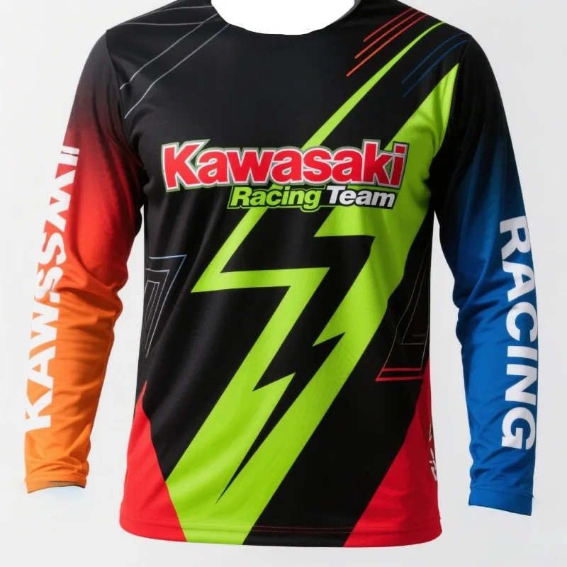MOTO-Men's and women's long sleeved T-shirts with Kawasaki patterns 3D printed, fashionable, breathable, and cool tops