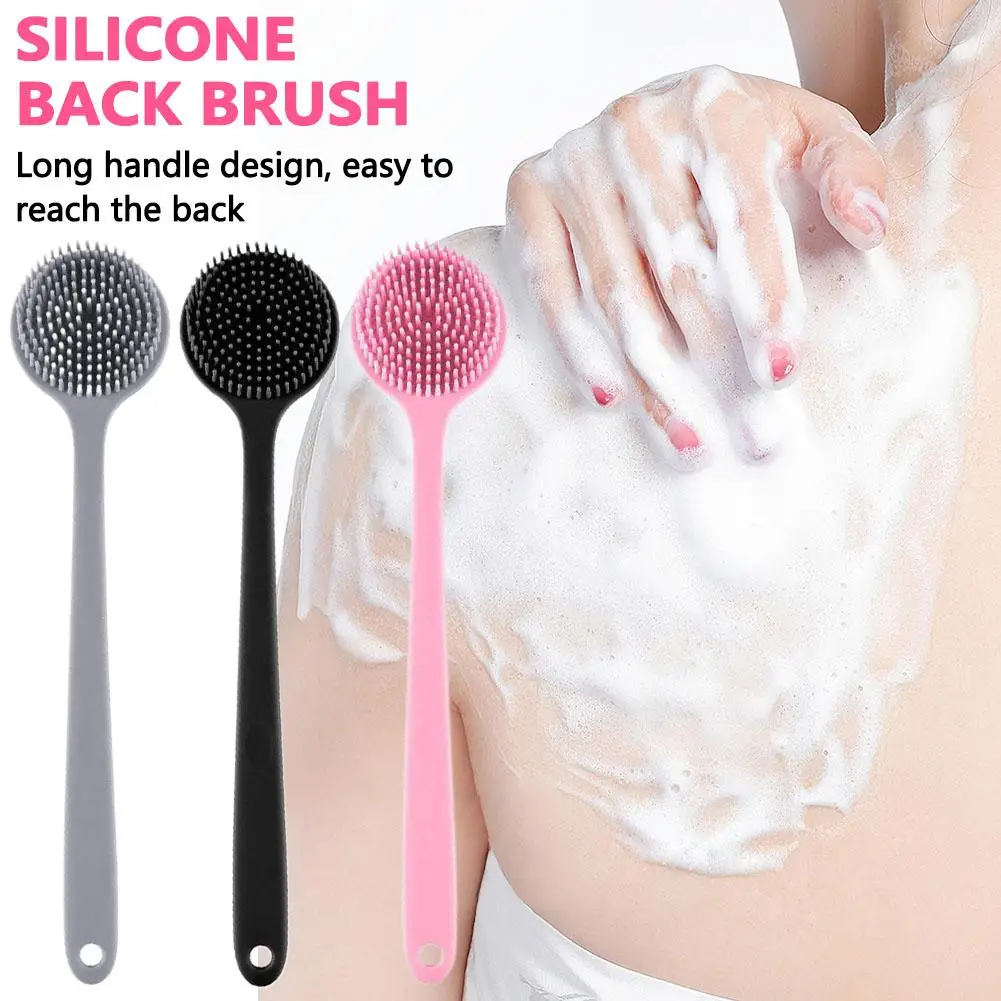 1pcs Silicone Long Handle Bath Brush Body Shower Scrubber Massage Cleaning Scrubbers Back Multifunction Brushes Accessories K2M0