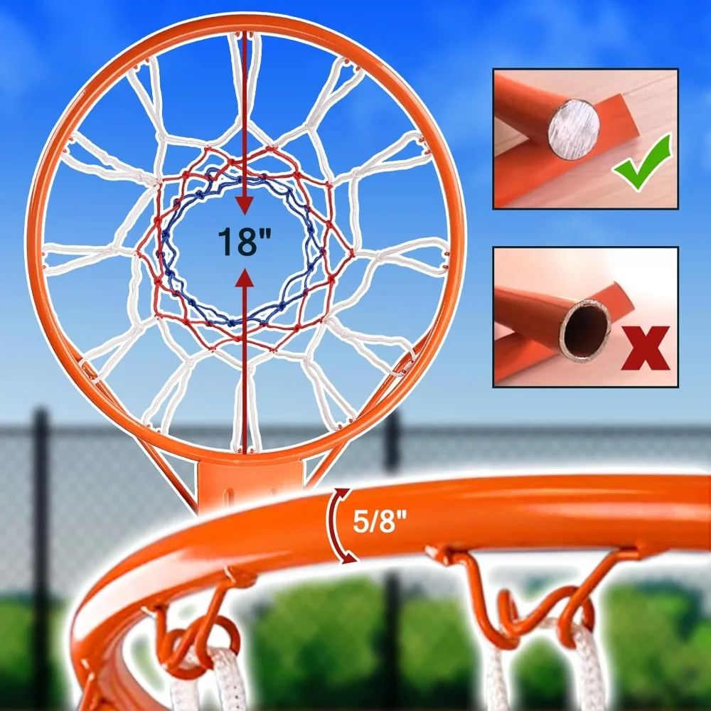 Heavy Duty 18" Steel Basketball Rim Breakaway Wall Mount Outdoor Double Spring All Weather Net
