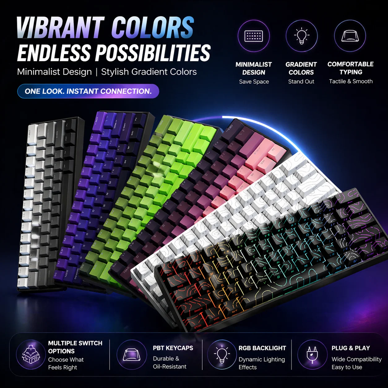K61 61-Key Mini Mechanical Gaming Keyboard USB Wired Hot Swappable Compact Keyboard with Detachable Cable for PC Laptop Gamer