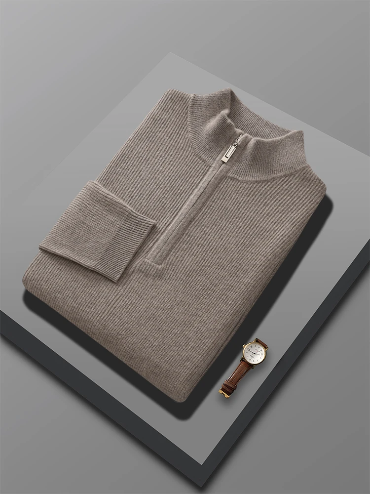 Classic 100% Merino Wool Man Sweater Autumn Winter Cozy Knitwear Mock Neck Pullover Long Sleeve Jumper Clothing Tops Man Jersey
