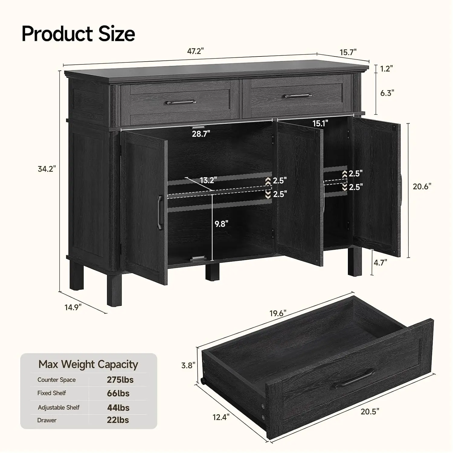 48 Inch Sideboard Cabinet With Storage For Dining Room & Living Room, Customized