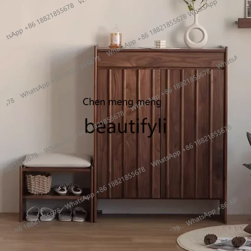 32North American black walnut solid wood shoe cabinet household porch cabinet storage multi-layer storage cabinet