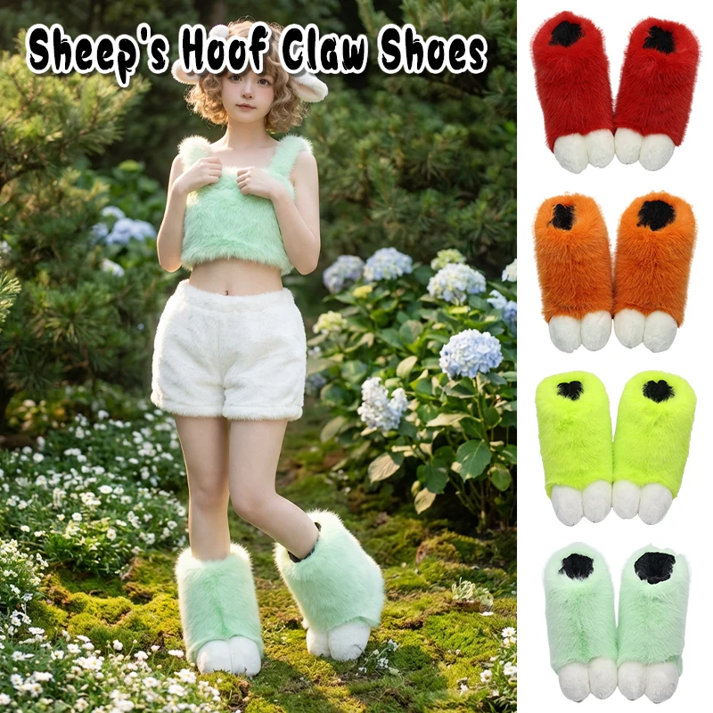 Furry Cat Paw Shoes Fluffy Boots Girl Shoes Beast Paw Cute Plush Fursuit Animal Foot Socks Anime Party Cosplay Accessories view 3