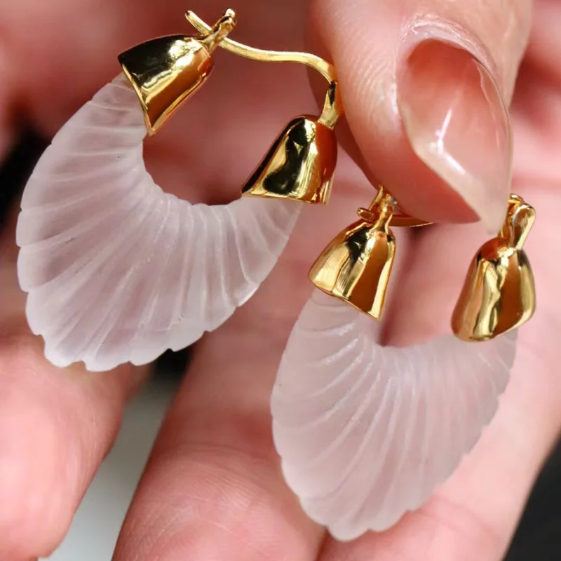 Orecchino in cristallo bianco naturale con pietra grande in argento sterling 925 per le donne, festa di compleanno, Natale, regalo di gioielli fatti a mano